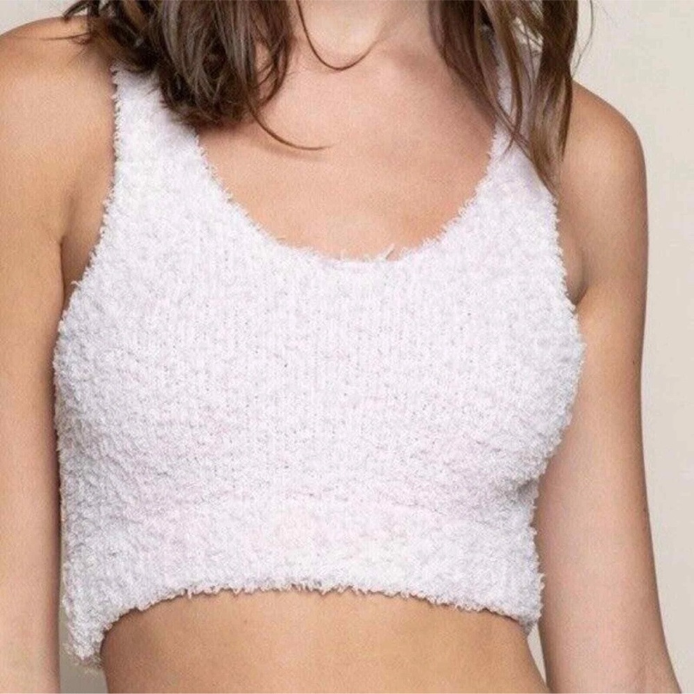 NWOT POL White and Blue Sleeveless Crop Tank Top - Picture 2 of 5